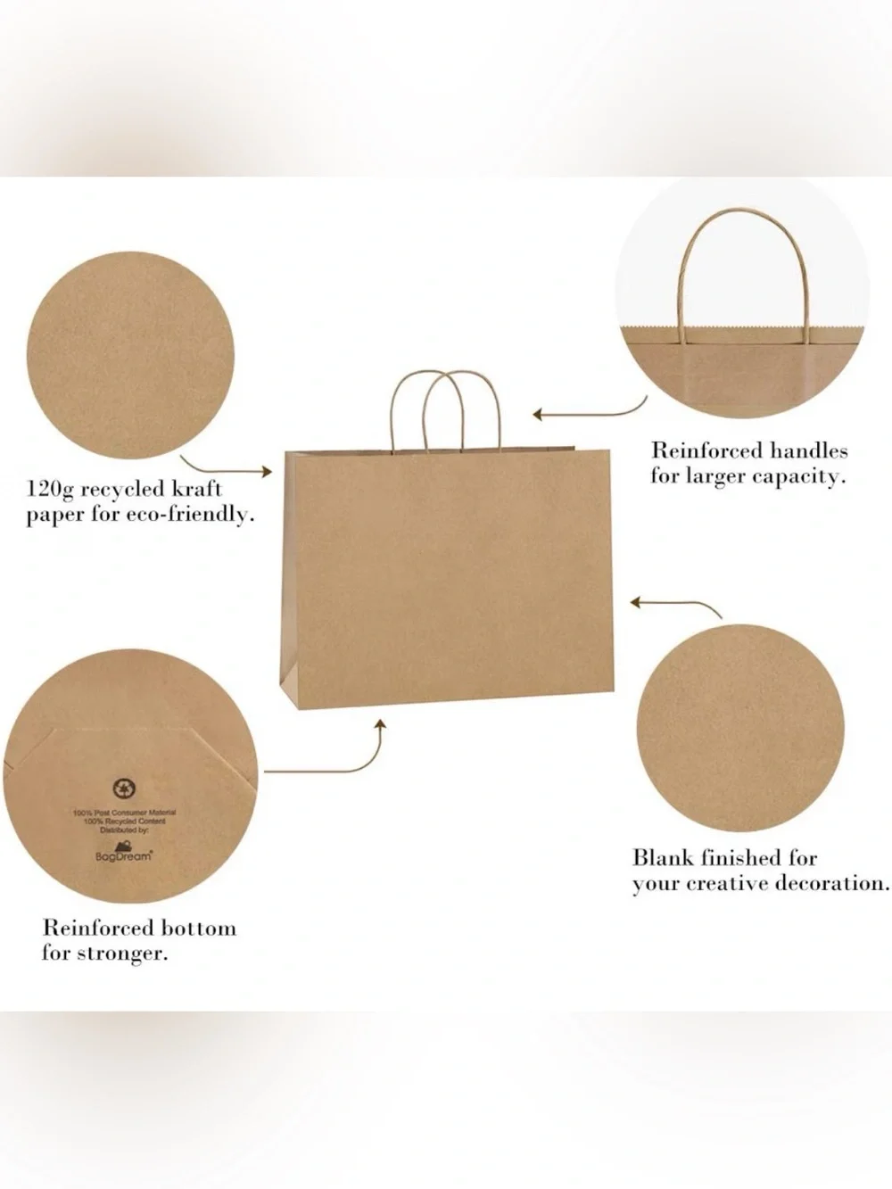 Large Kraft Paper Shopping Bag with Twisted Handles - Brown